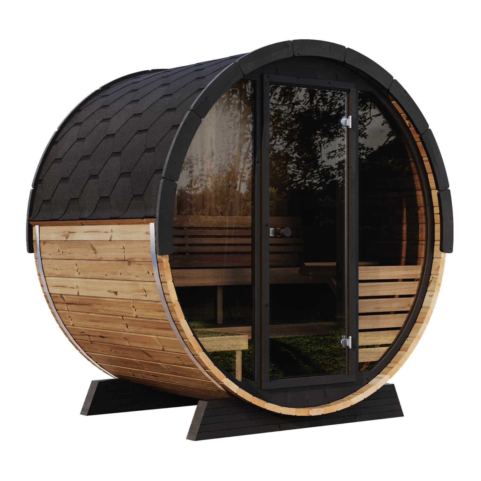 SaunaLife Model EE6G Outdoor Barrel Sauna Kit (Glass Front)