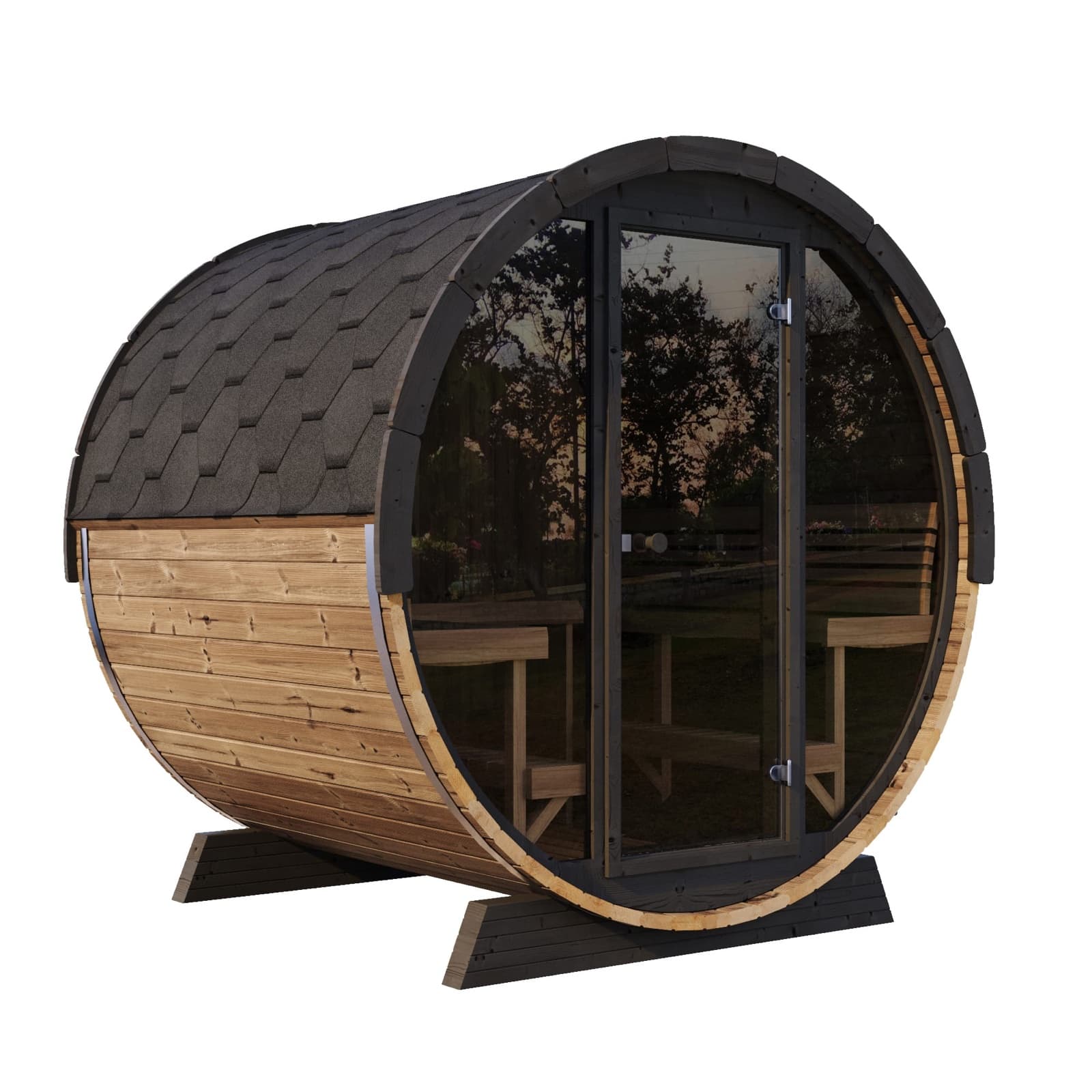 SaunaLife Model EE8G Outdoor Barrel Sauna Kit (Glass Front)