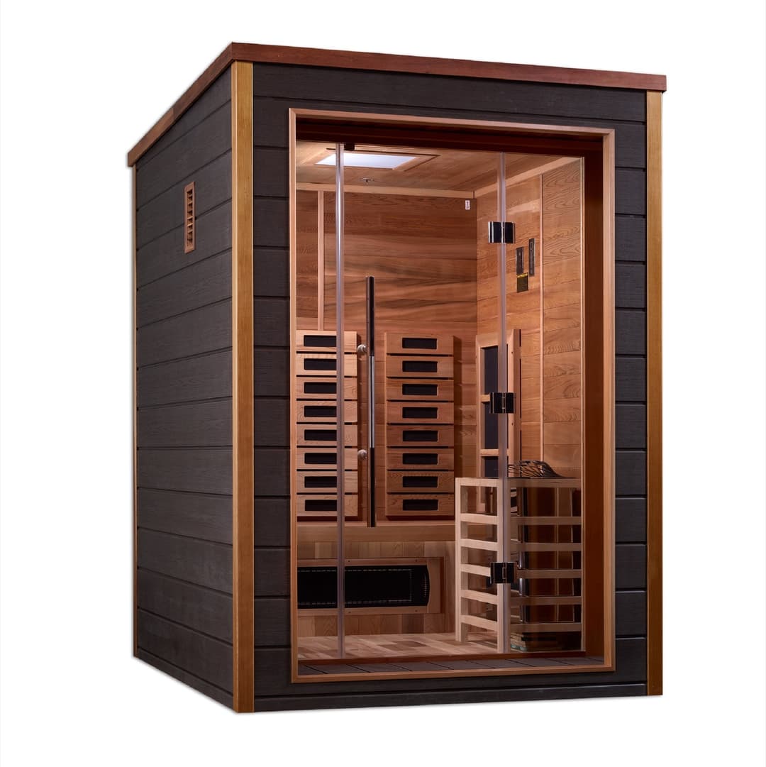 Golden Designs Nora 2-Person Hybrid Outdoor Sauna (PureTech™ Full Spectrum IR + Traditional Stove)