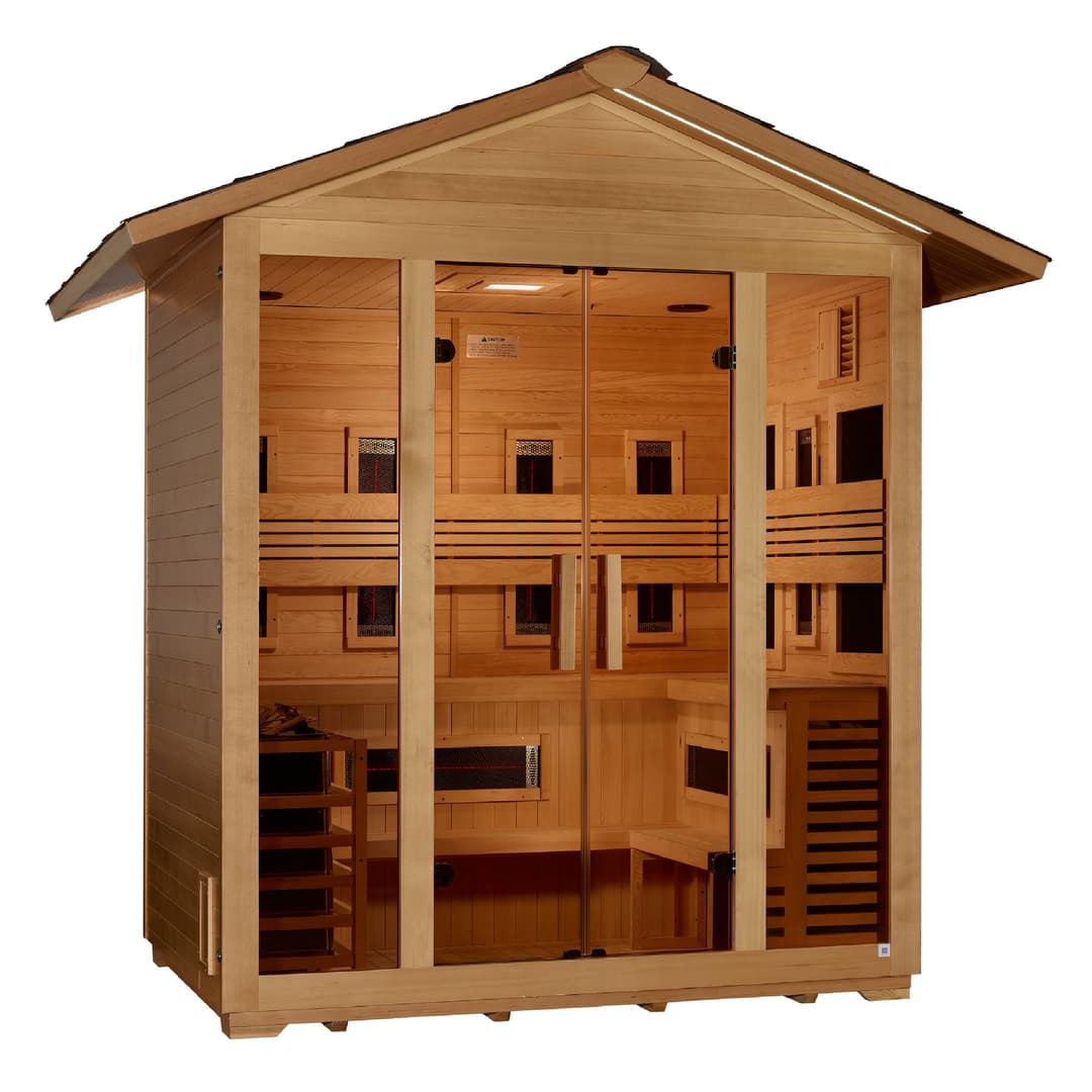 Golden Designs Gargellen 5-Person Hybrid Outdoor Sauna (Full Spectrum IR + Traditional Stove)