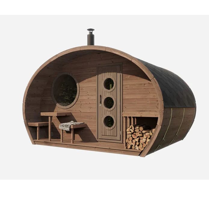 SaunaLife 8-Person G11 Outdoor Traditional Barrel Sauna with Changeroom