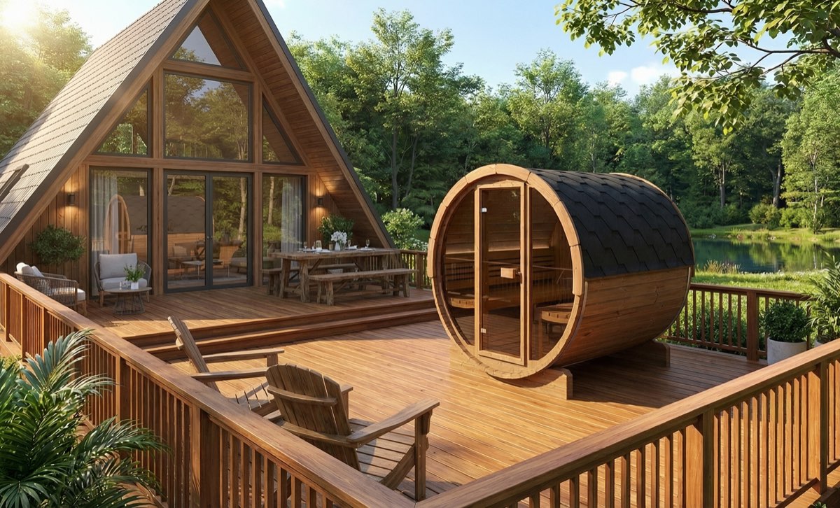 SaunaLife Model E8G Sauna Barrel Glass Front, view 2