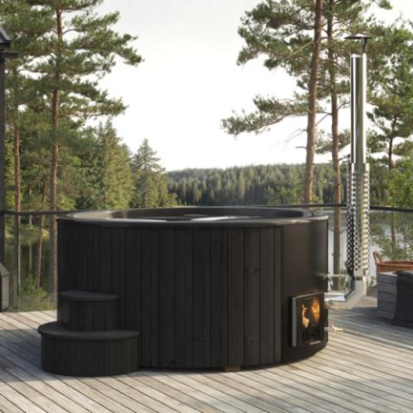SaunaLife Model S6B Soak-Series Home Wood-Burning Hot Tub, Black, Up to 7 Persons, view 2