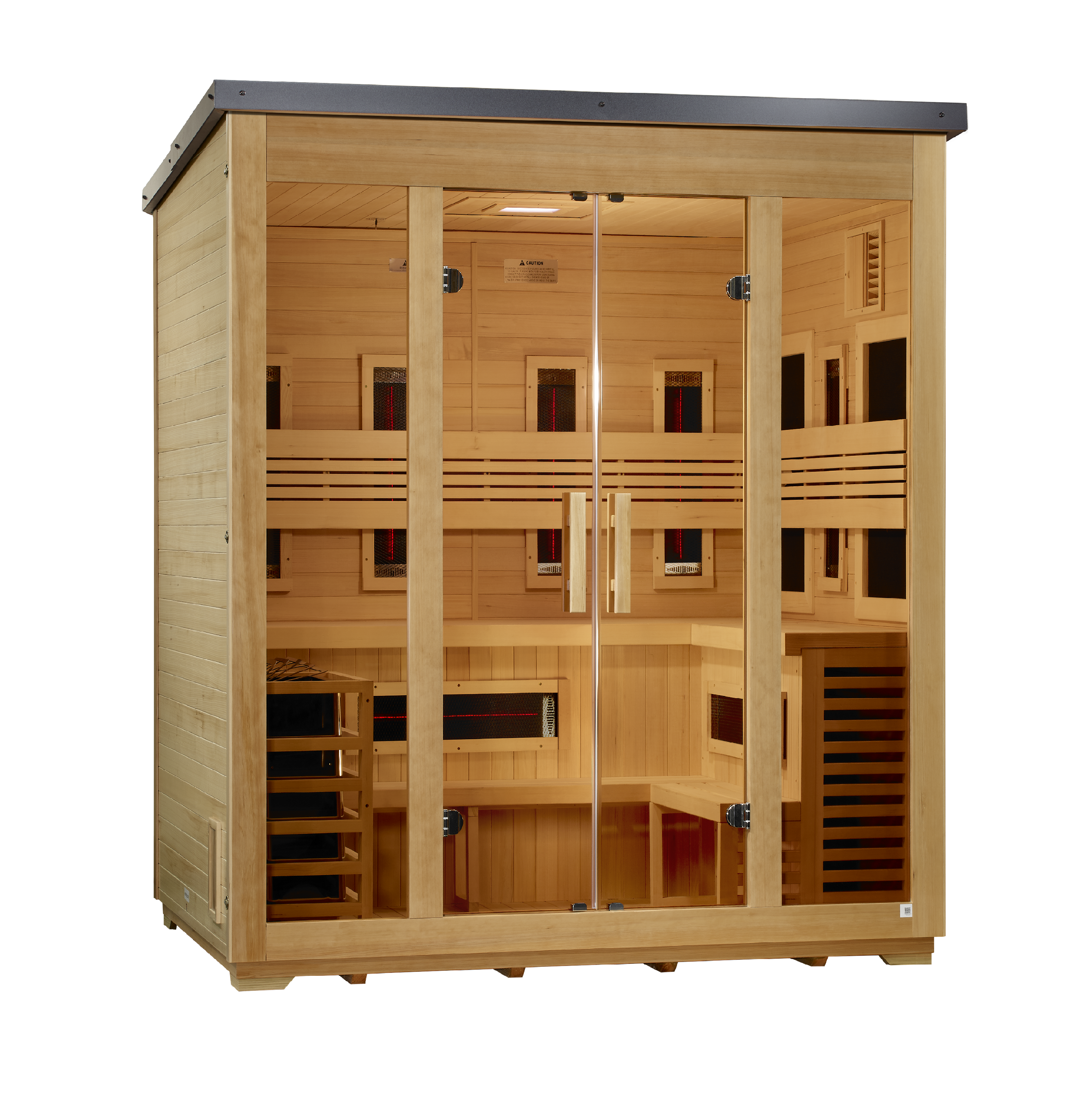 Golden Designs Gargellen 5-Person Hybrid Flat-Roof Outdoor Sauna (Full Spectrum IR + Traditional Stove)