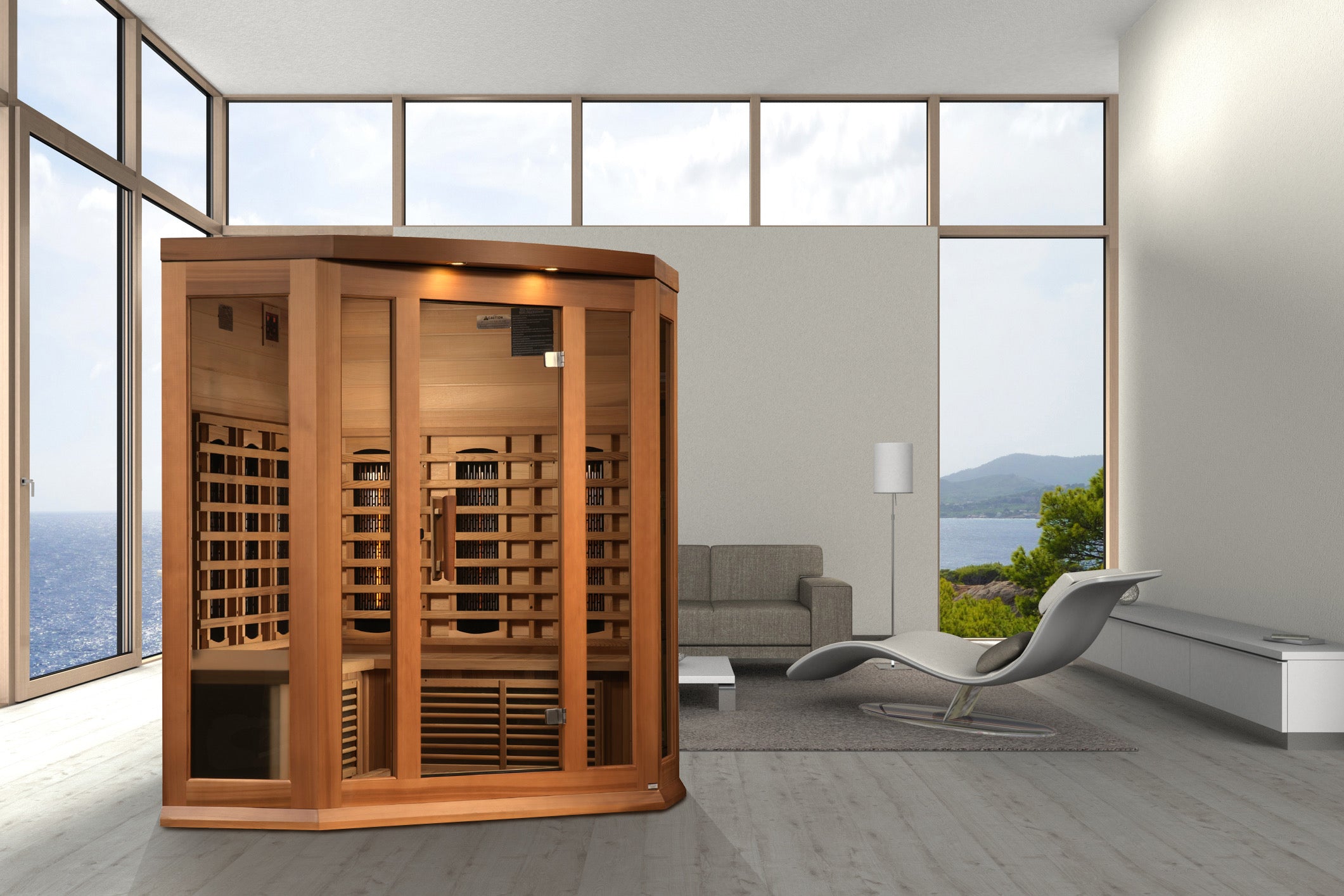 Maxxus 3-Person Corner Full Spectrum Near-Zero EMF Infrared Sauna (Canadian Red Cedar), view 5